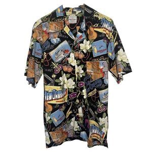 David Carey Originals New Orleans Camp Shirt Black Mens Medium Button Up